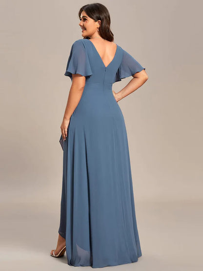 Plus Size Elegant Lotus Sleeves Chiffon Bridesmaid Dress