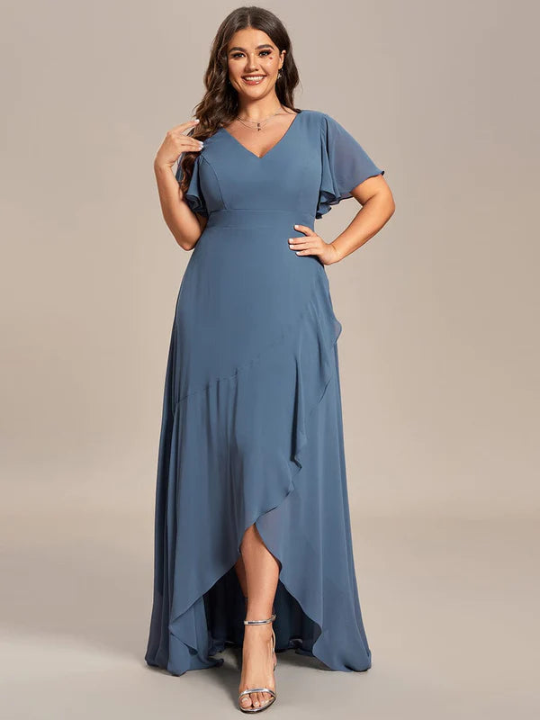 Plus Size Elegant Lotus Sleeves Chiffon Bridesmaid Dress