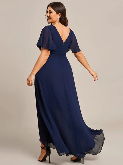 Plus Size Elegant Lotus Sleeves Chiffon Bridesmaid Dress