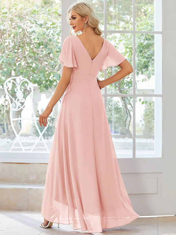 Charming Chiffon Bridesmaid Dress with Lotus Leaf Hemline