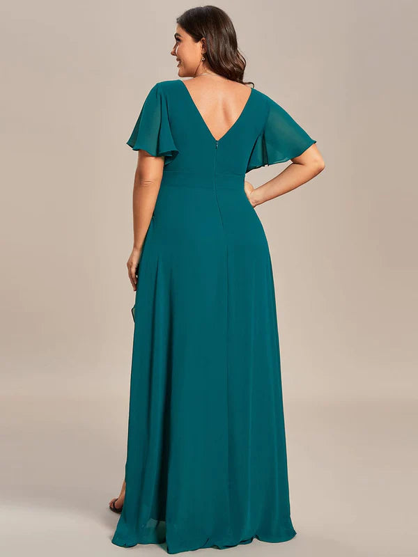 Plus Size Elegant Lotus Sleeves Chiffon Bridesmaid Dress