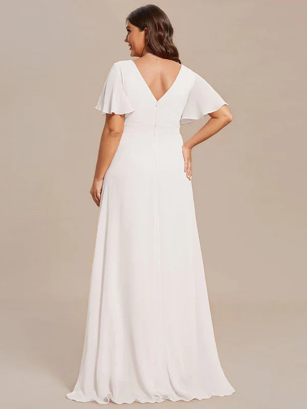 Plus Size Elegant Lotus Sleeves Chiffon Bridesmaid Dress