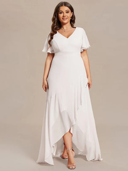 Plus Size Elegant Lotus Sleeves Chiffon Bridesmaid Dress