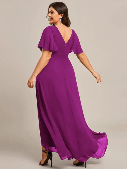 Plus Size Elegant Lotus Sleeves Chiffon Bridesmaid Dress