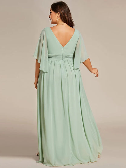 Plus Size Half Sleeve Pleated A-Line V-Neck Chiffon Bridesmaid Dress/Prom Dresses