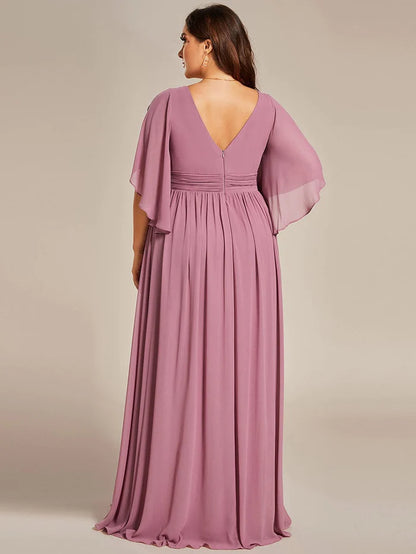 Plus Size Half Sleeve Pleated A-Line V-Neck Chiffon Bridesmaid Dress/Prom Dresses