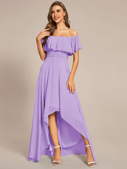 Elegant Chiffon High-Low Off The Shoulder Bridesmaid Dress