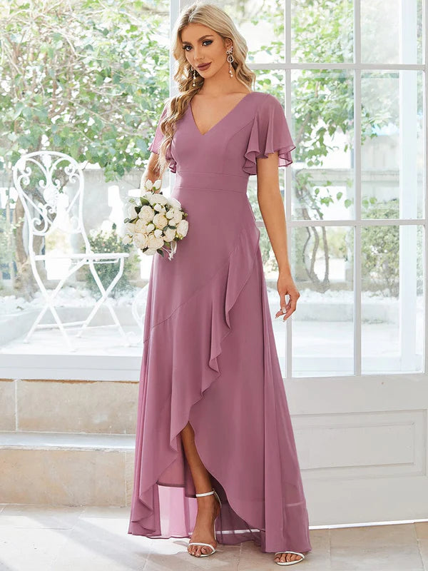 Charming Chiffon Bridesmaid Dress with Lotus Leaf Hemline