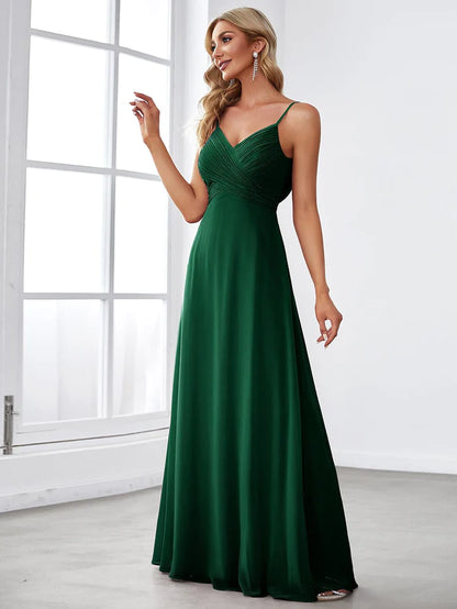 Cross V-Neck Chiffon Backless A-Line Bridesmaid Dress/Evening Dresses