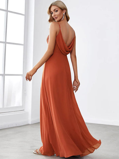 Cross V-Neck Chiffon Backless A-Line Bridesmaid Dress/Evening Dresses