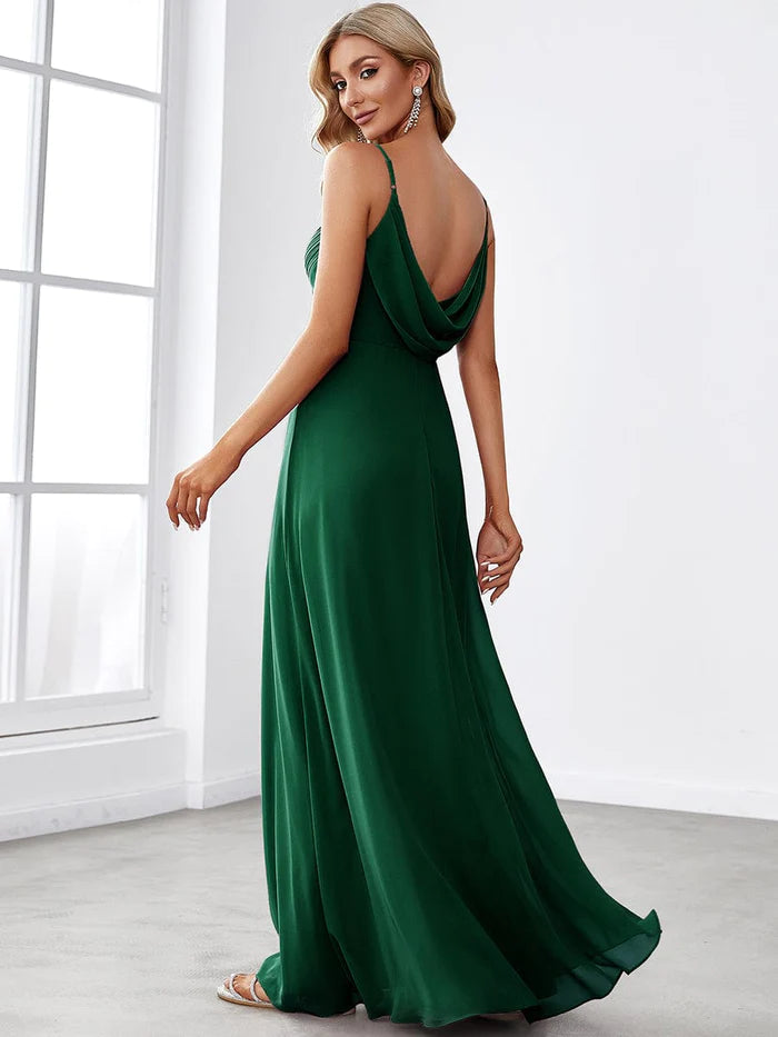 Cross V-Neck Chiffon Backless A-Line Bridesmaid Dress/Evening Dresses