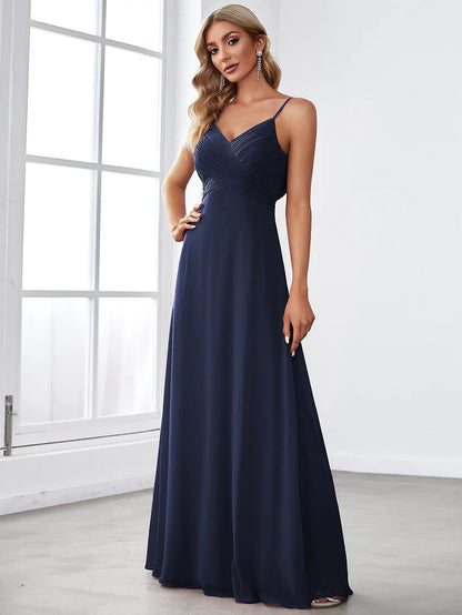 Cross V-Neck Chiffon Backless A-Line Bridesmaid Dress/Evening Dresses