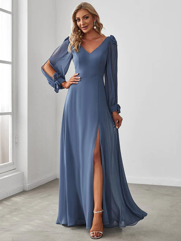 Open Lantern Sleeve A-Line Bridesmaid Dress