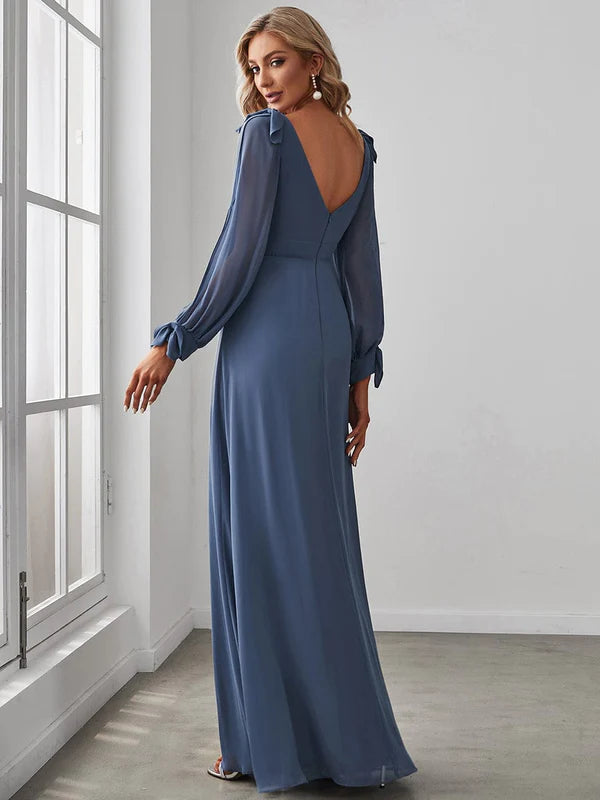 Open Lantern Sleeve A-Line Bridesmaid Dress