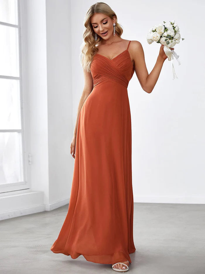 Cross V-Neck Chiffon Backless A-Line Bridesmaid Dress/Evening Dresses