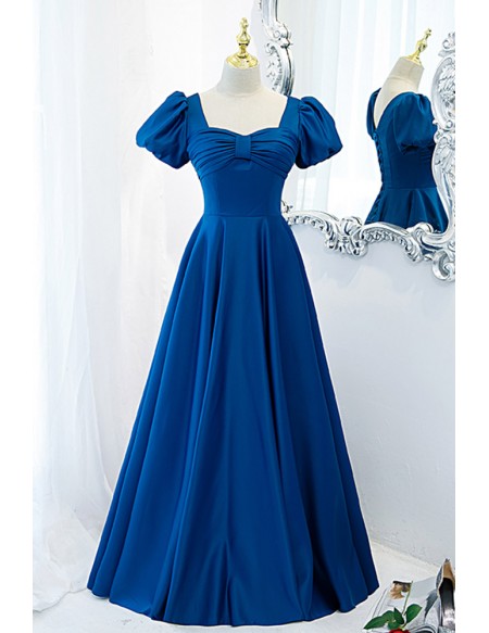 Satin Retro Square Neck Prom Dress with Sleeves