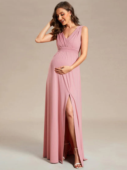 High Slit Sleeveless A-Line Stretchy Maxi Maternity Dress/Evening  Dresses