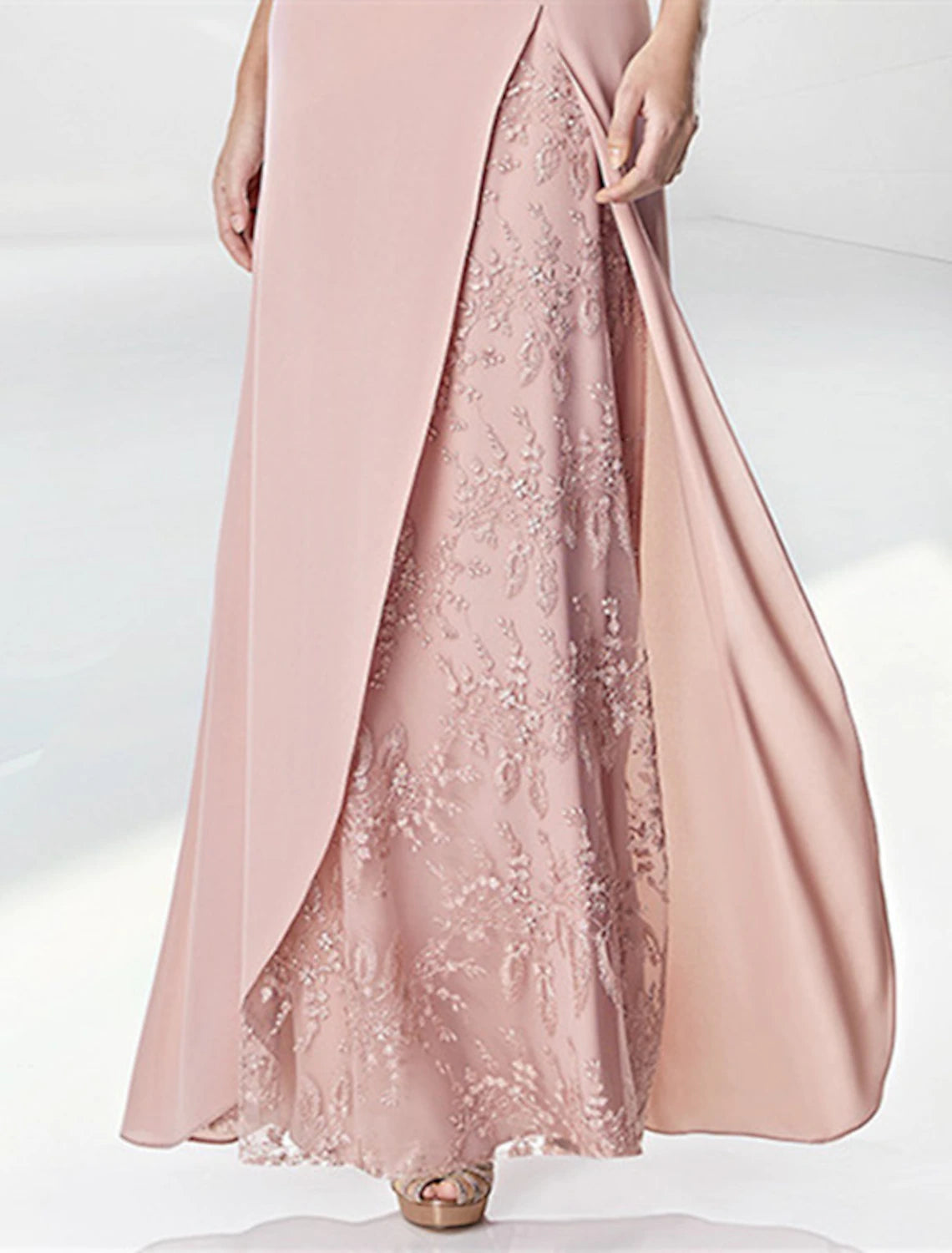 A-Line Evening Gown Elegant Dress Formal Floor Length 3/4 Length Sleeve V Neck Fall Wedding Guest Chiffon with Embroidery