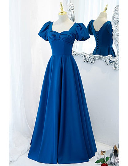 Satin Retro Square Neck Prom Dress with Sleeves