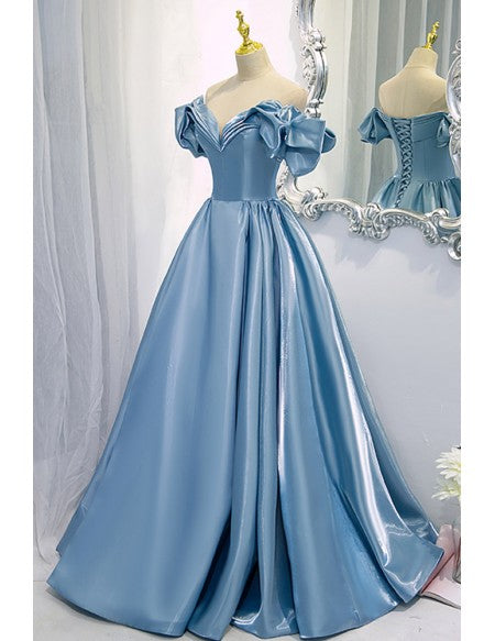 Gorgeous Off Shoulder Blue Long Prom Dress with Laceup