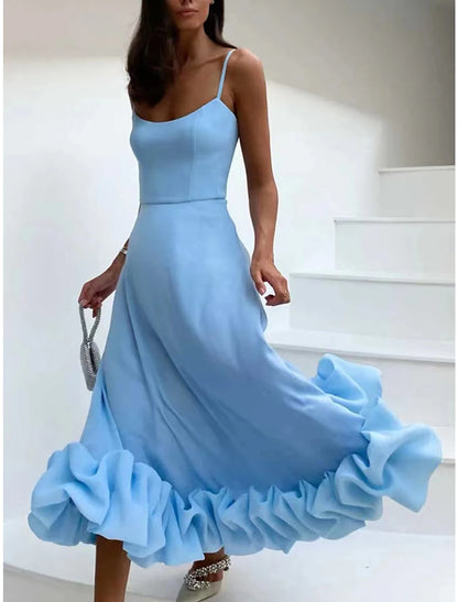 Women's Prom Dress Party Dress Swing Dress Long Dress Maxi Dress Black White Blue Sleeveless Pure Color Ruched Summer Spring Autumn Spaghetti Strap Party Evening Party Wedding Guest Summer Dress