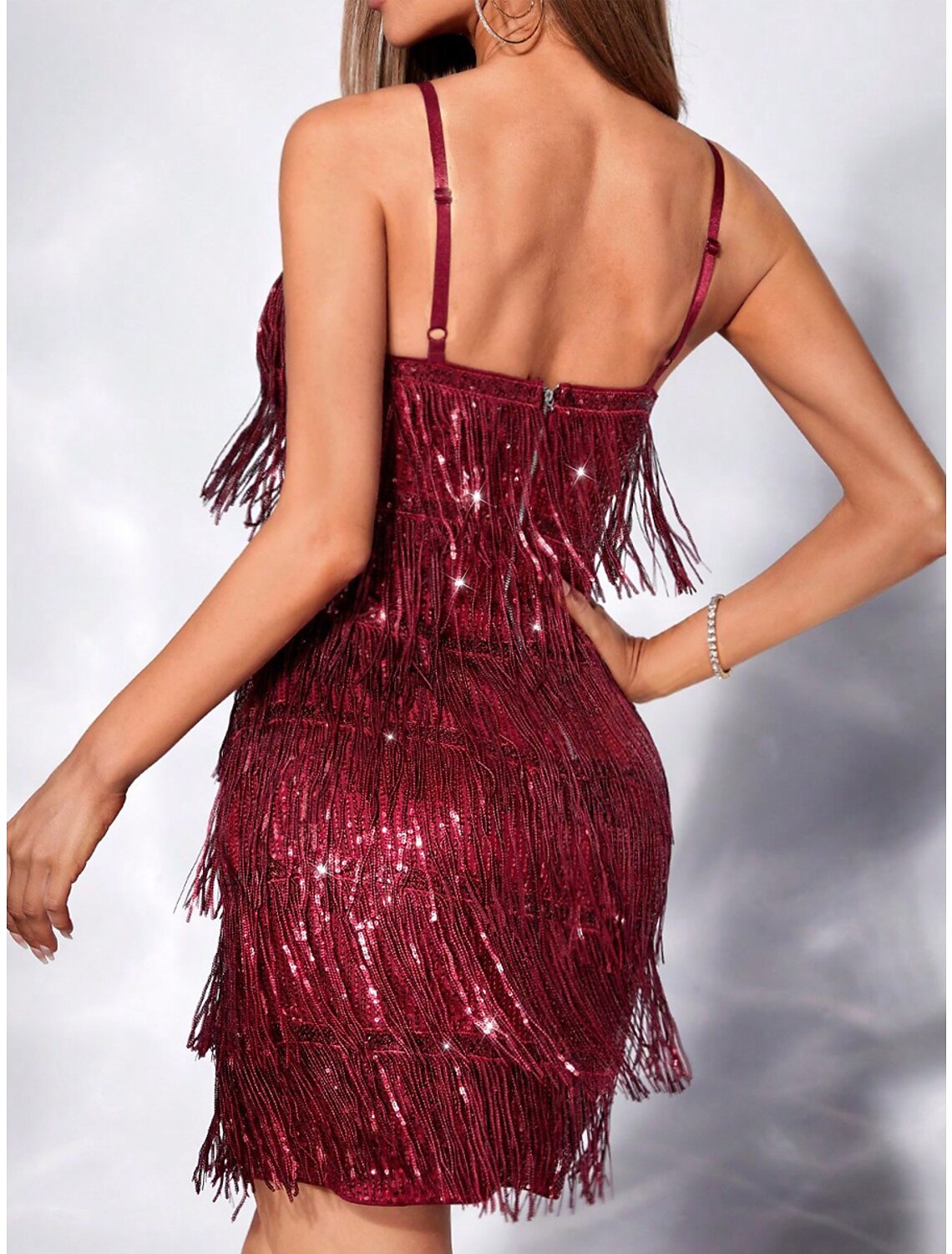 Women's Party Dress Fringe Dress Sheath Dress Mini Dress White Champagne Wine Sleeveless Pure Color Tassel Fringe Fall Winter Autumn Spaghetti Strap Fashion Vacation