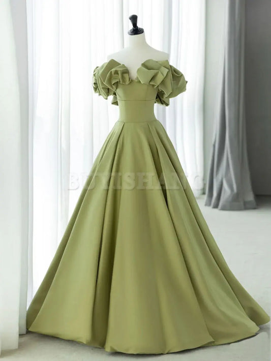 Buyishang Green A-Line Satin Long Prom Dresses Green Formal Evening Dress prom dresses shops ﻿