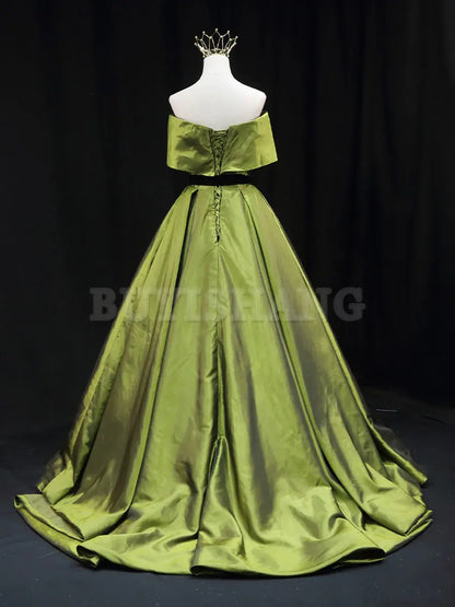 Buyishang Green A line Satin Long Prom Dress Green Satin Formal Evening Dresses prom dress in store