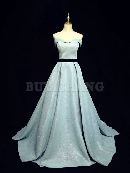 Buyishang Light Blue A line Long Prom Dress Blue Formal Evening Dresses Bridesmaid dress shop