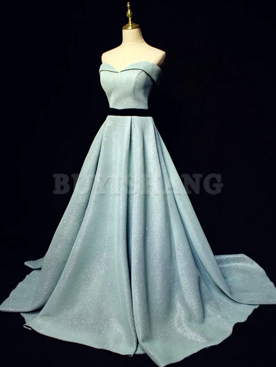 Buyishang Light Blue A line Long Prom Dress Blue Formal Evening Dresses Bridesmaid dress shop