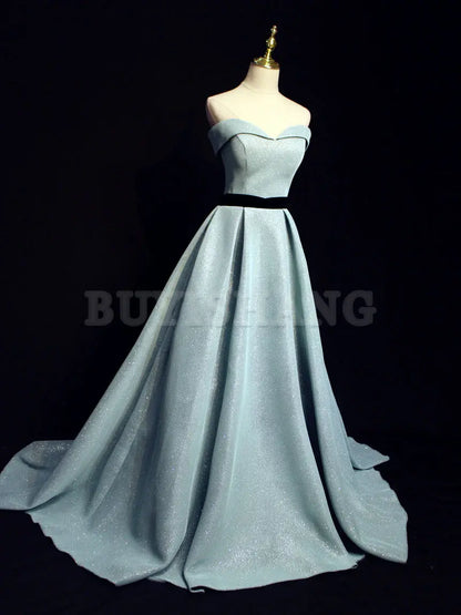 Buyishang Light Blue A line Long Prom Dress Blue Formal Evening Dresses Bridesmaid dress shop