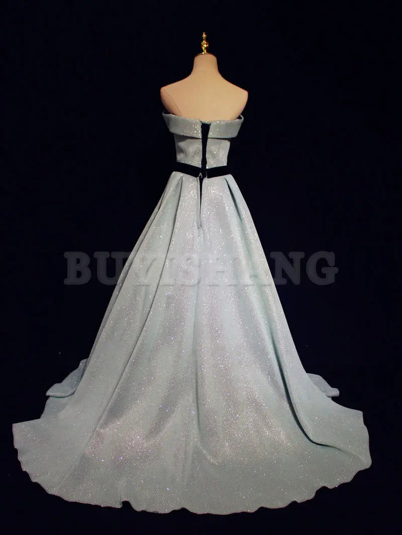 Buyishang Light Blue A line Long Prom Dress Blue Formal Evening Dresses Bridesmaid dress shop