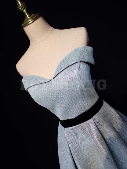 Buyishang Light Blue A line Long Prom Dress Blue Formal Evening Dresses Bridesmaid dress shop