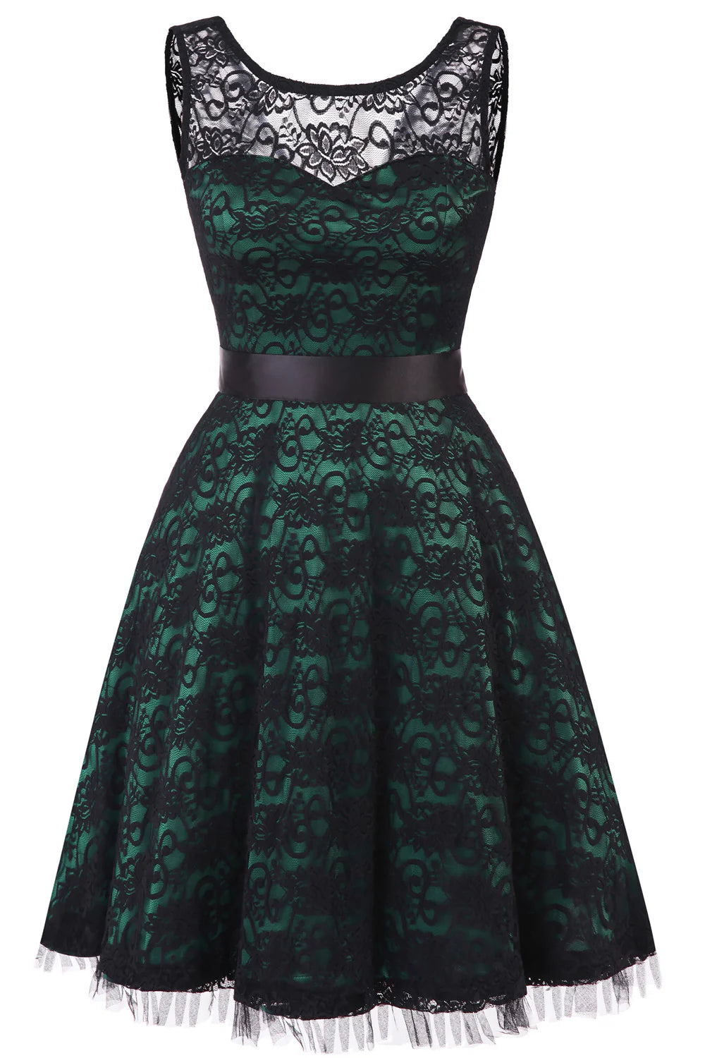 Vintage Elegant Dark Green Lace Dress