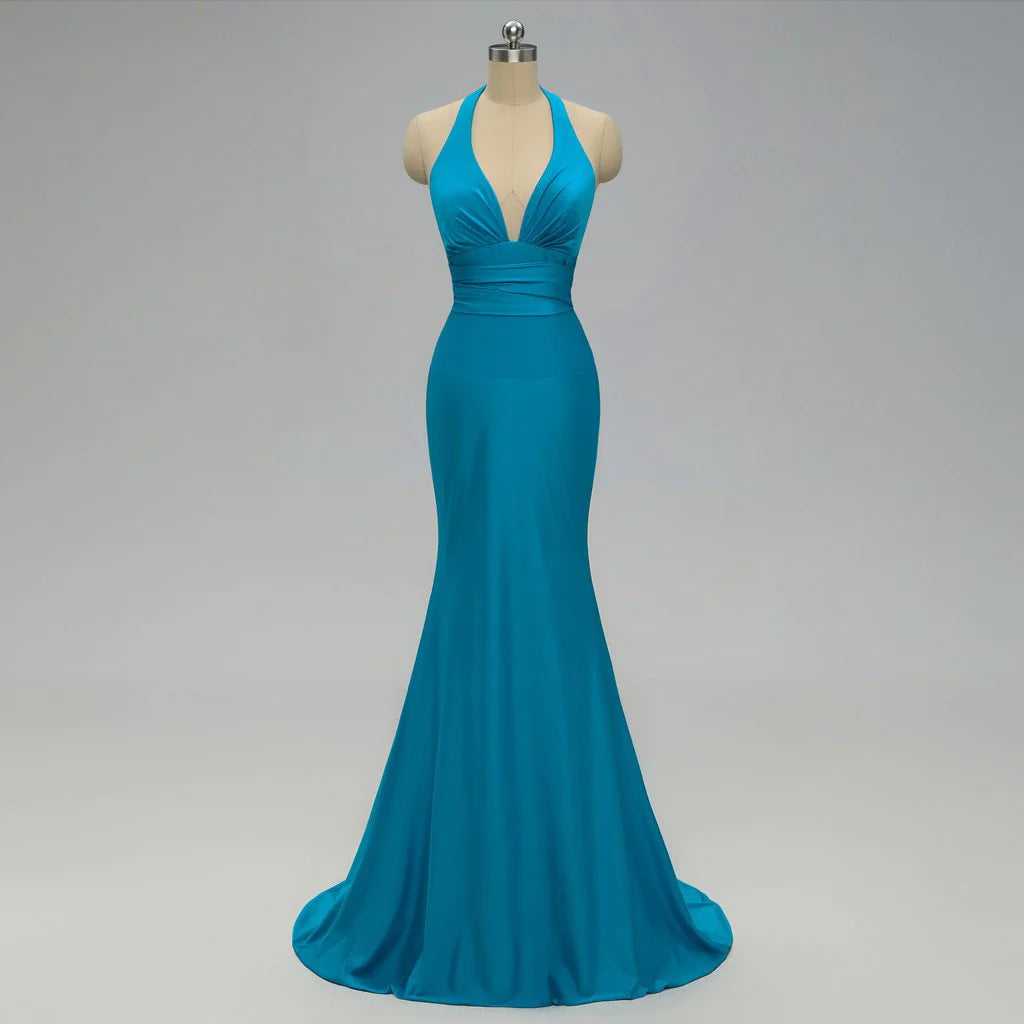 Mix And Match Elegant A Line V Neck Long Blue Backless Bridesmaid Dresses