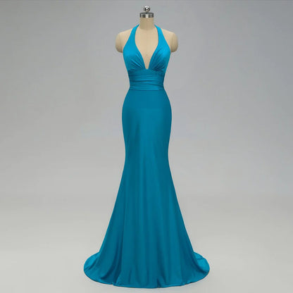 Mix And Match Elegant A Line V Neck Long Blue Backless Bridesmaid Dresses