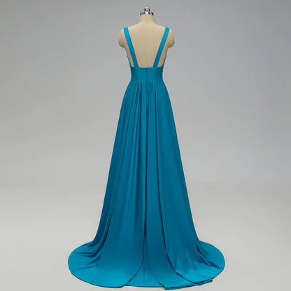 Mix And Match Elegant A Line V Neck Long Blue Backless Bridesmaid Dresses