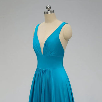 Mix And Match Elegant A Line V Neck Long Blue Backless Bridesmaid Dresses