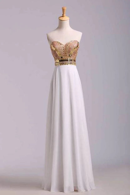 Arrival Party Dresses A-Line Sweetheart Floor-Length Beaded Bodice Chiffon