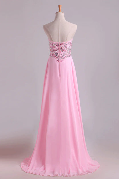 Party Dresses Sweetheart Chiffon With Beading Floor Length