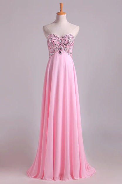 Party Dresses Sweetheart Chiffon With Beading Floor Length