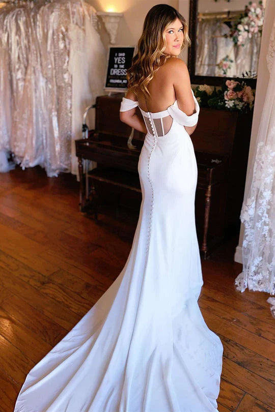 Off Tthe Shoulder Sweetheart Mermaid Polyester Long Wedding Dress