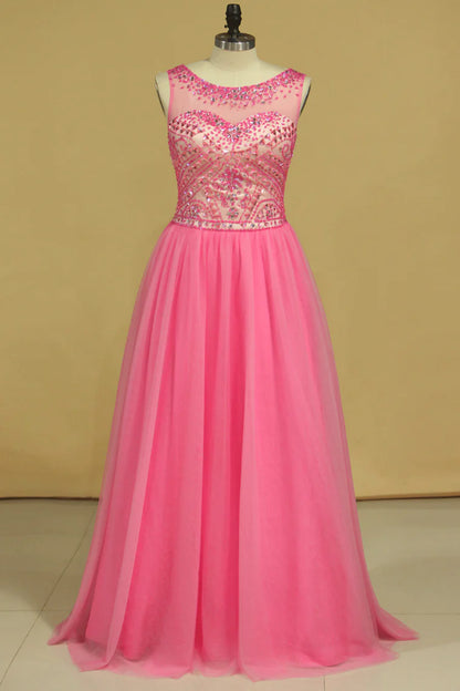 Party Dresses Scoop A Line Beaded Bodice Floor Length Tulle