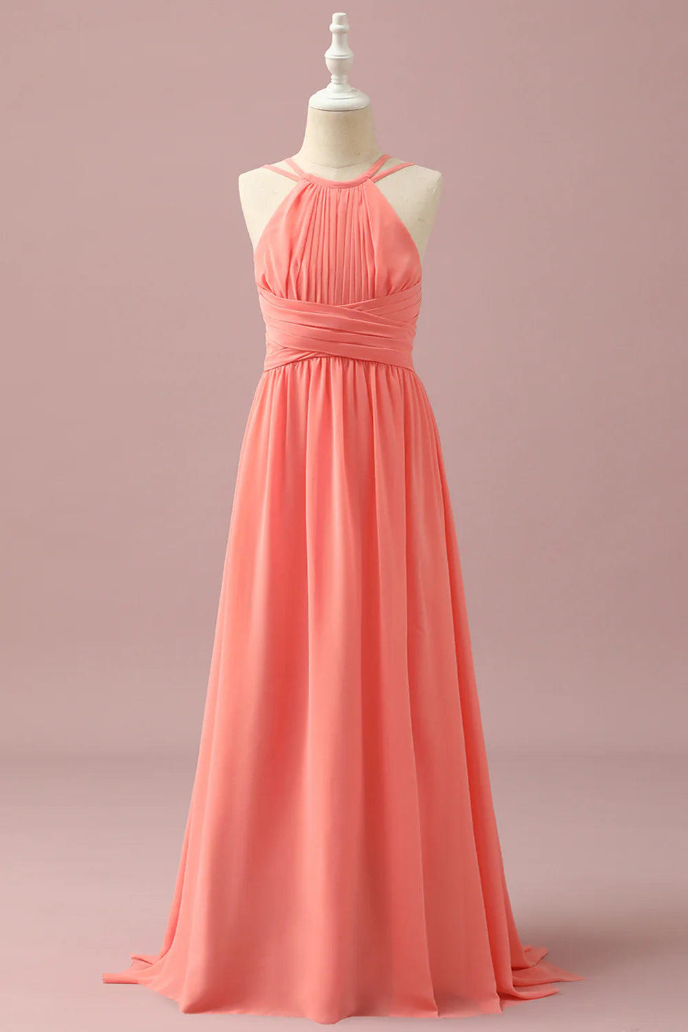 Orange Chiffon Halter Neck Junior Bridesmaid Dress