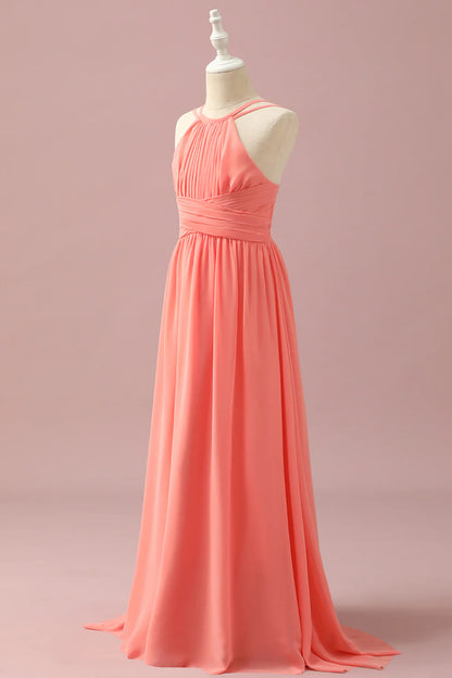 Orange Chiffon Halter Neck Junior Bridesmaid Dress