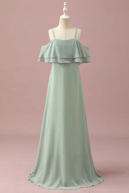 Sage Straps Cold Shoulder Chiffon Bridesmaid Dress