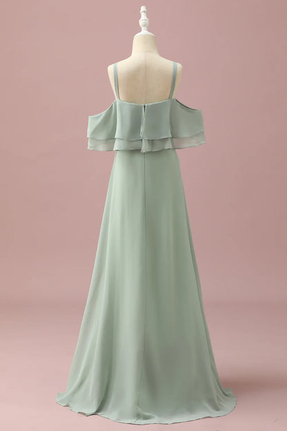 Sage Straps Cold Shoulder Chiffon Bridesmaid Dress