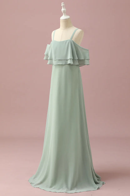 Sage Straps Cold Shoulder Chiffon Bridesmaid Dress