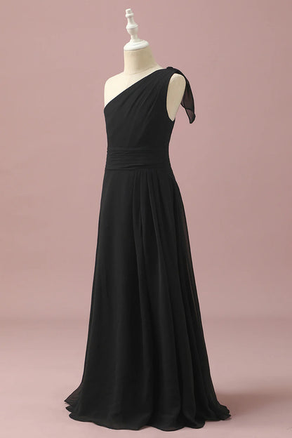 Black Chiffon One Shoulder A-Line Bridesmaid Dress