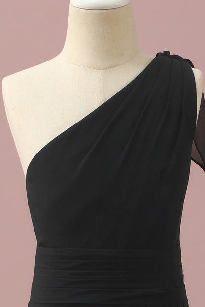 Black Chiffon One Shoulder A-Line Bridesmaid Dress